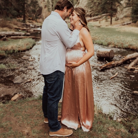 Metallic Pink Maxi Halter Formal Dress - Picture 6 of 6